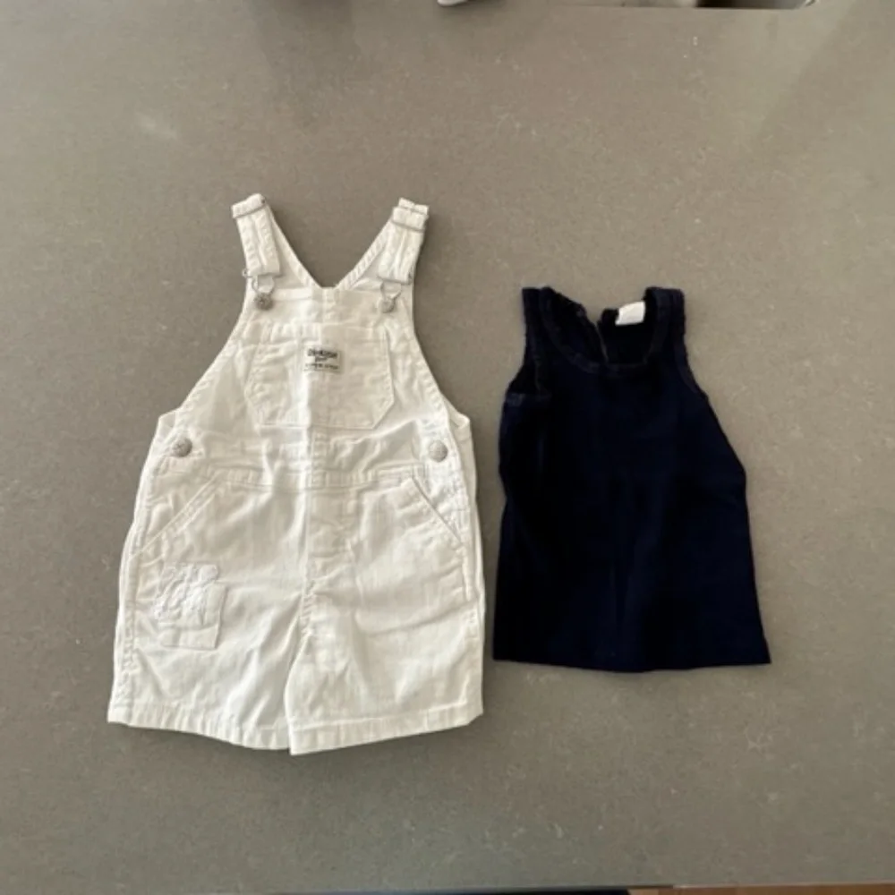 Oshkosh B'gosh Toddler 2T White Overall Shorts w/ Gap Navy Tank -Worn 2x